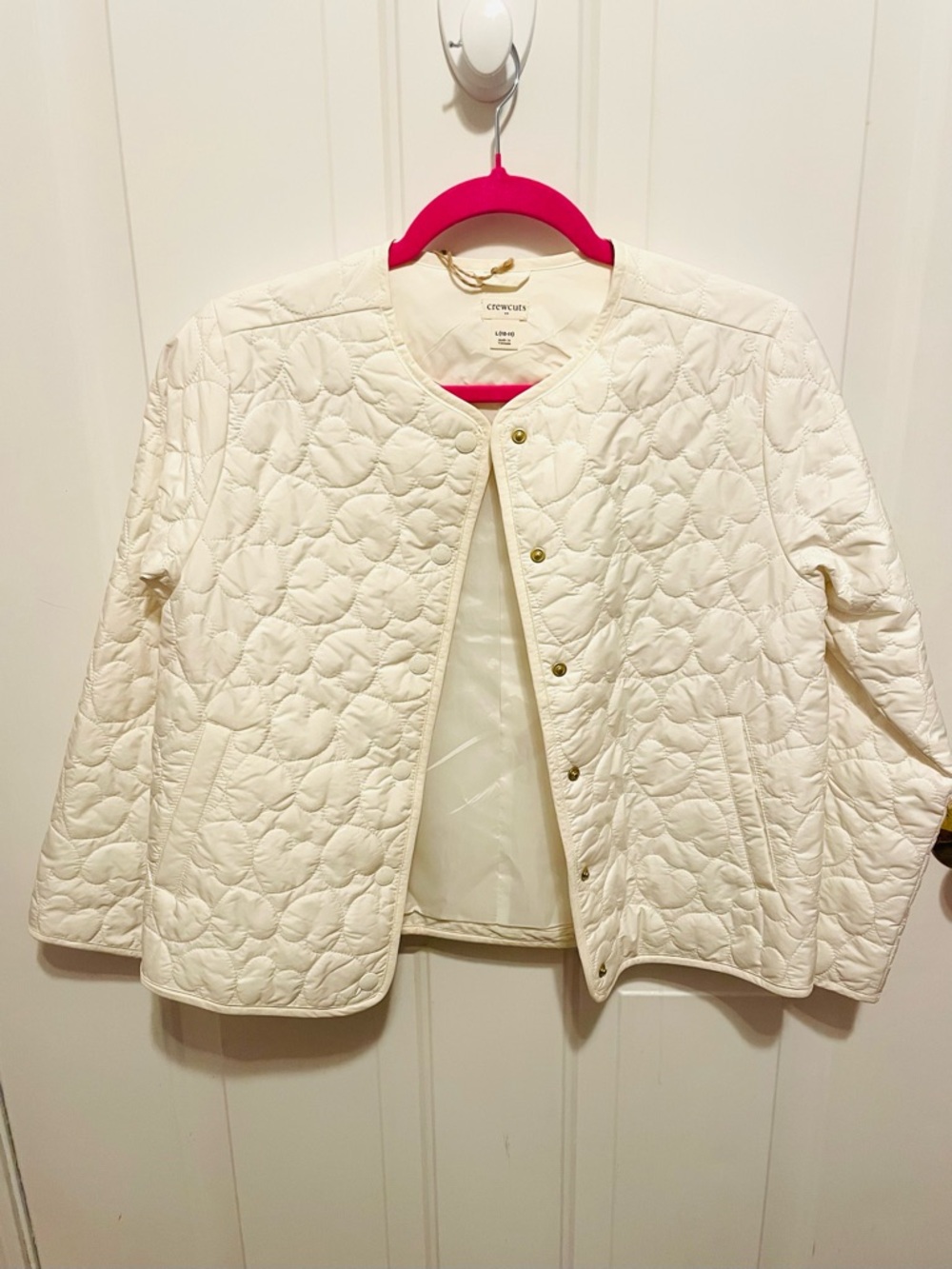 J.Crew Crewcuts white heart quilted puffer Snap-Front Jacket